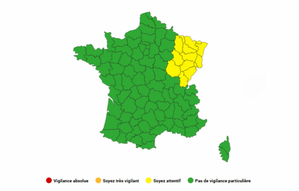 Vigilance jaune pour orages dans le nord-est de la France